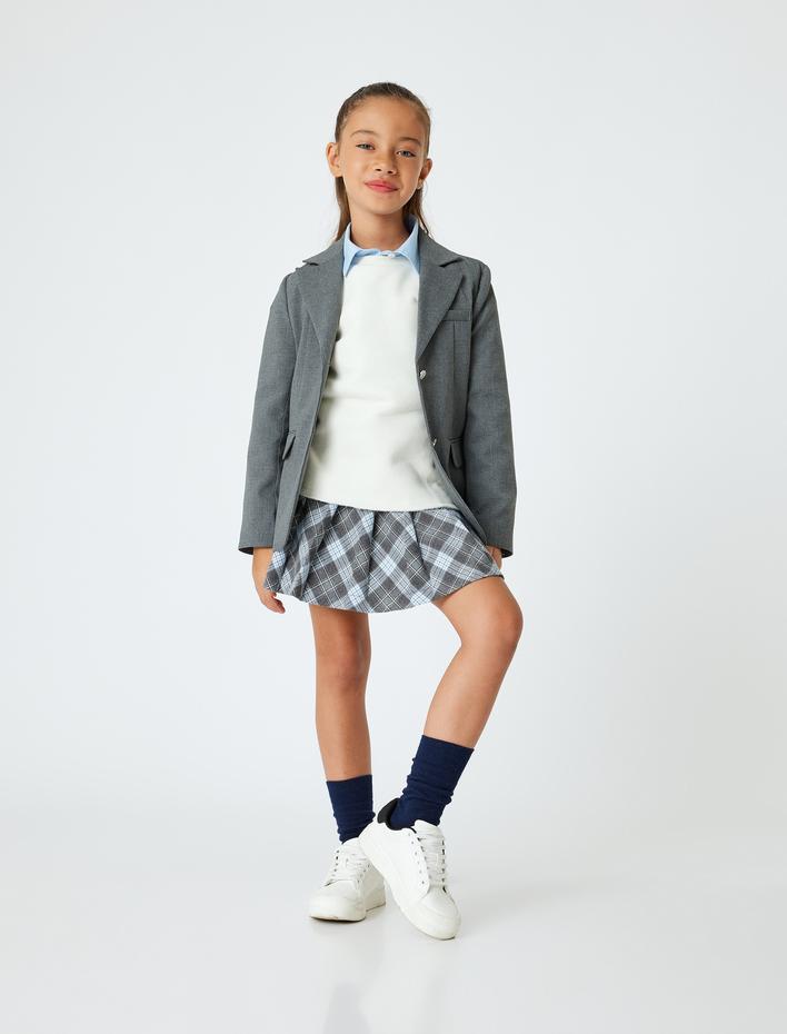 Kız Çocuk Ekoseli Pile Detaylı Viskon Karışımlı Okul Eteği