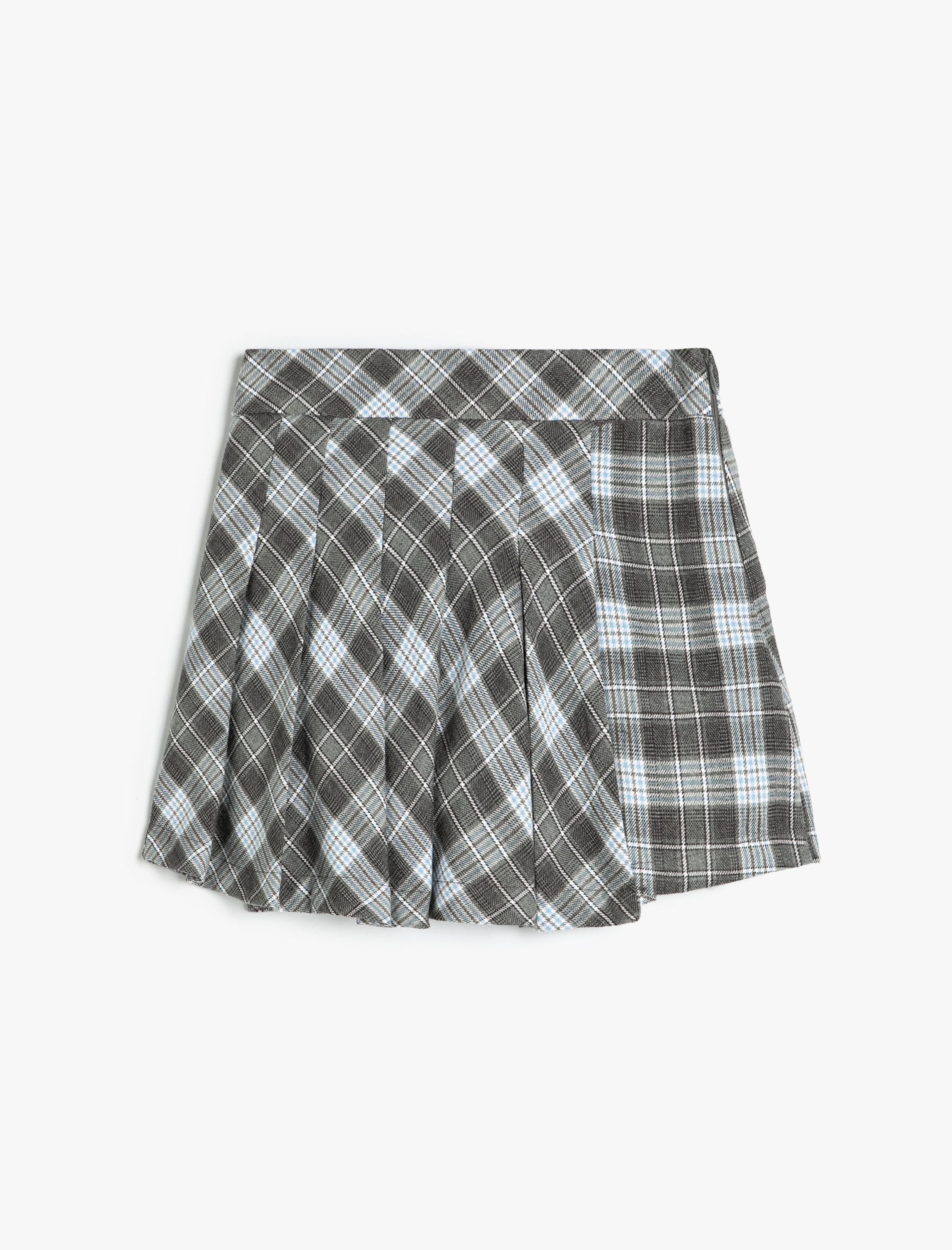 Kız Çocuk Ekoseli Pile Detaylı Viskon Karışımlı Okul Eteği