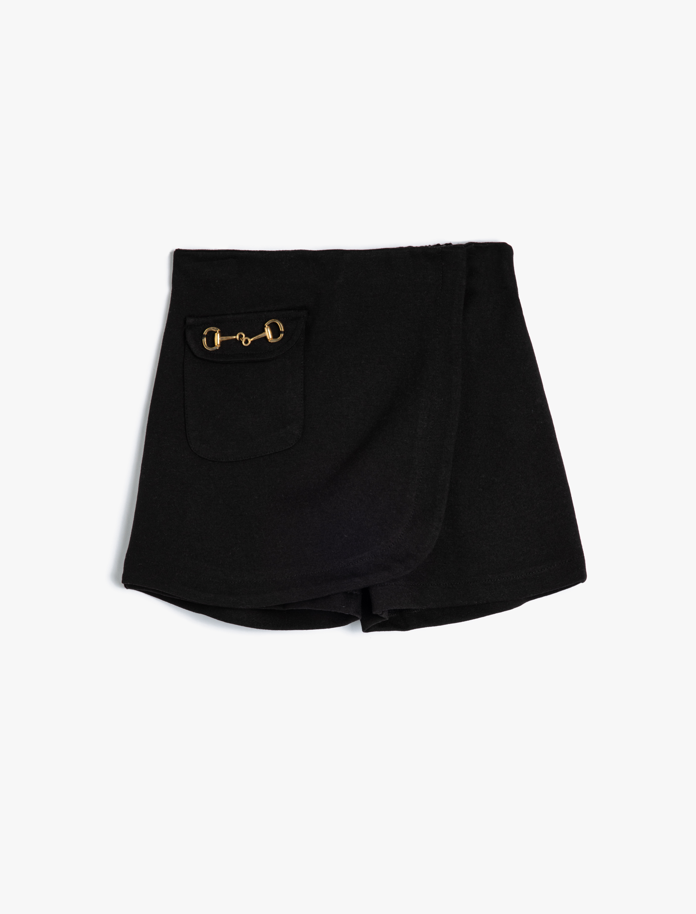  Kız Çocuk Pileli Toka Detaylı Kruvaze Şort Etek