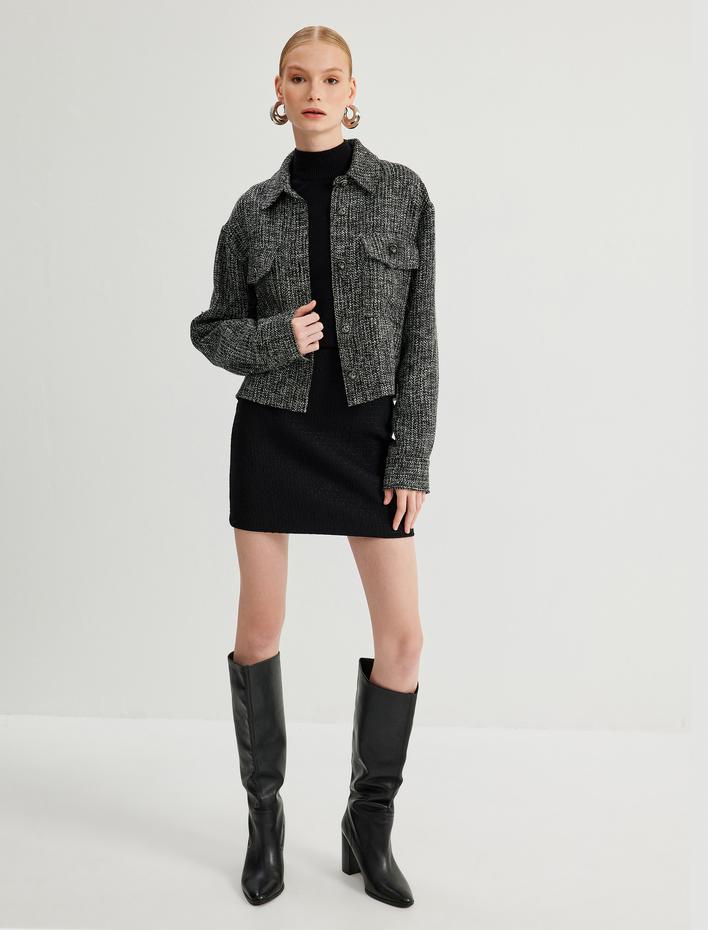  Tüvit Ceket Kapaklı Cep Detaylı Düğmeli Gömlek Yaka