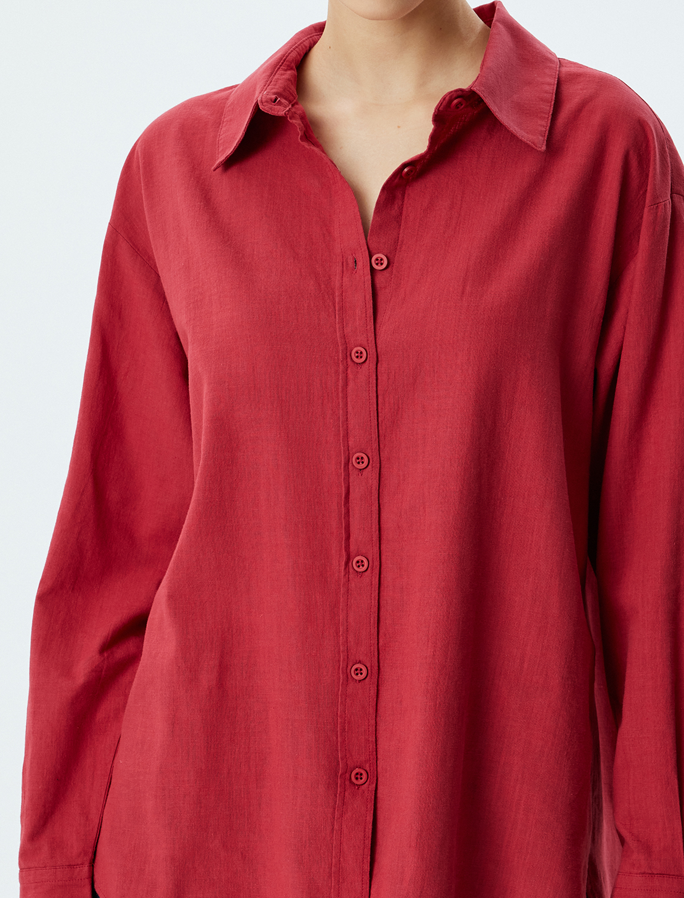 Uzun Kollu Gömlek Düğmeli Klasik Yaka Pamuklu