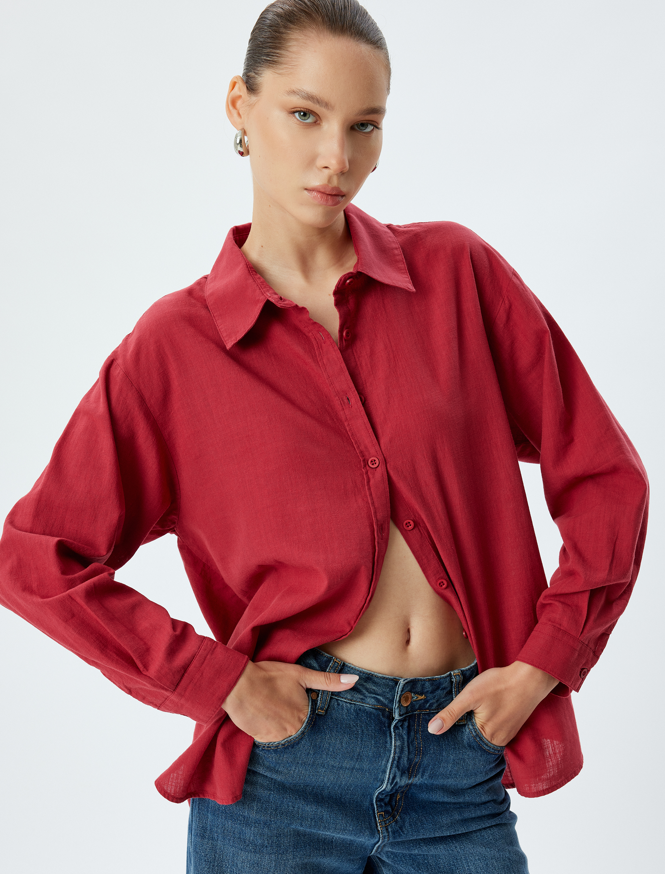 Uzun Kollu Gömlek Düğmeli Klasik Yaka Pamuklu