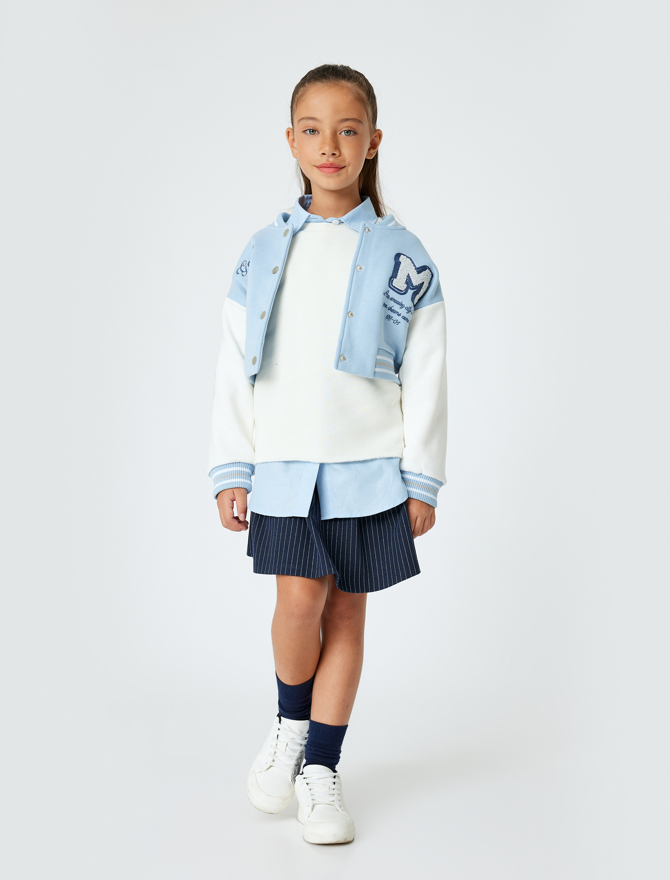  Kız Çocuk Pile Detaylı Beli Lastikli Viskon Karışımlı Etek