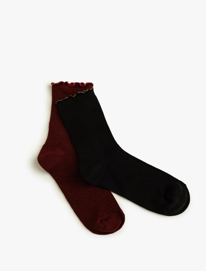 Kadın 2'li Soket Çorap Seti Çok Renkli Fırfır Detaylı