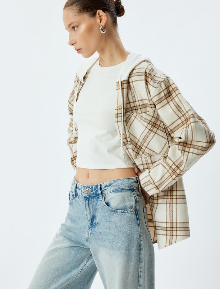  Oduncu Gömleği Oversize Kapüşonlu Cep Detaylı Düğmeli