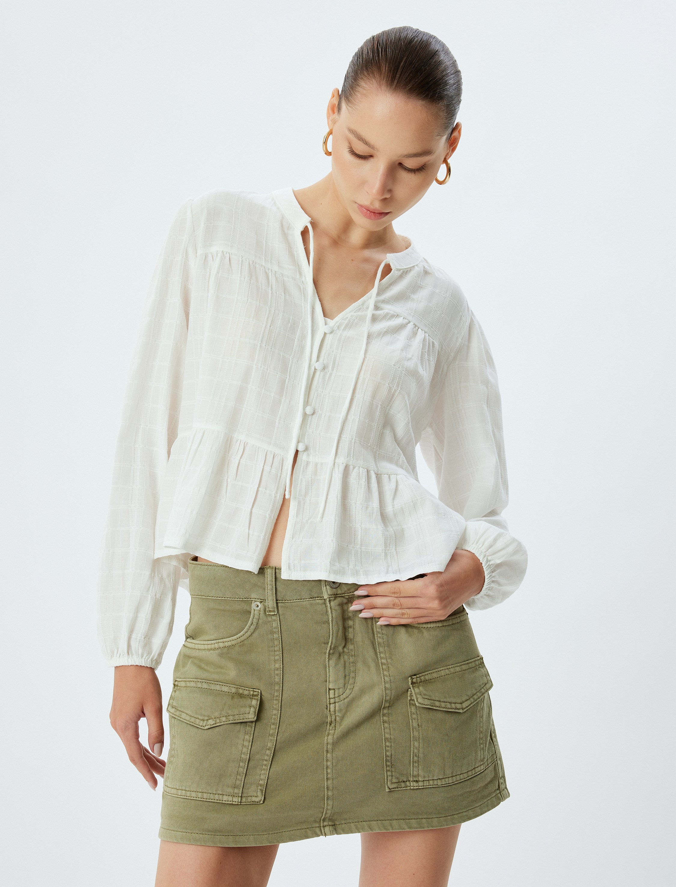   Mini Şort Etek Cep Detaylı Düğmeli Rahat Kalıp