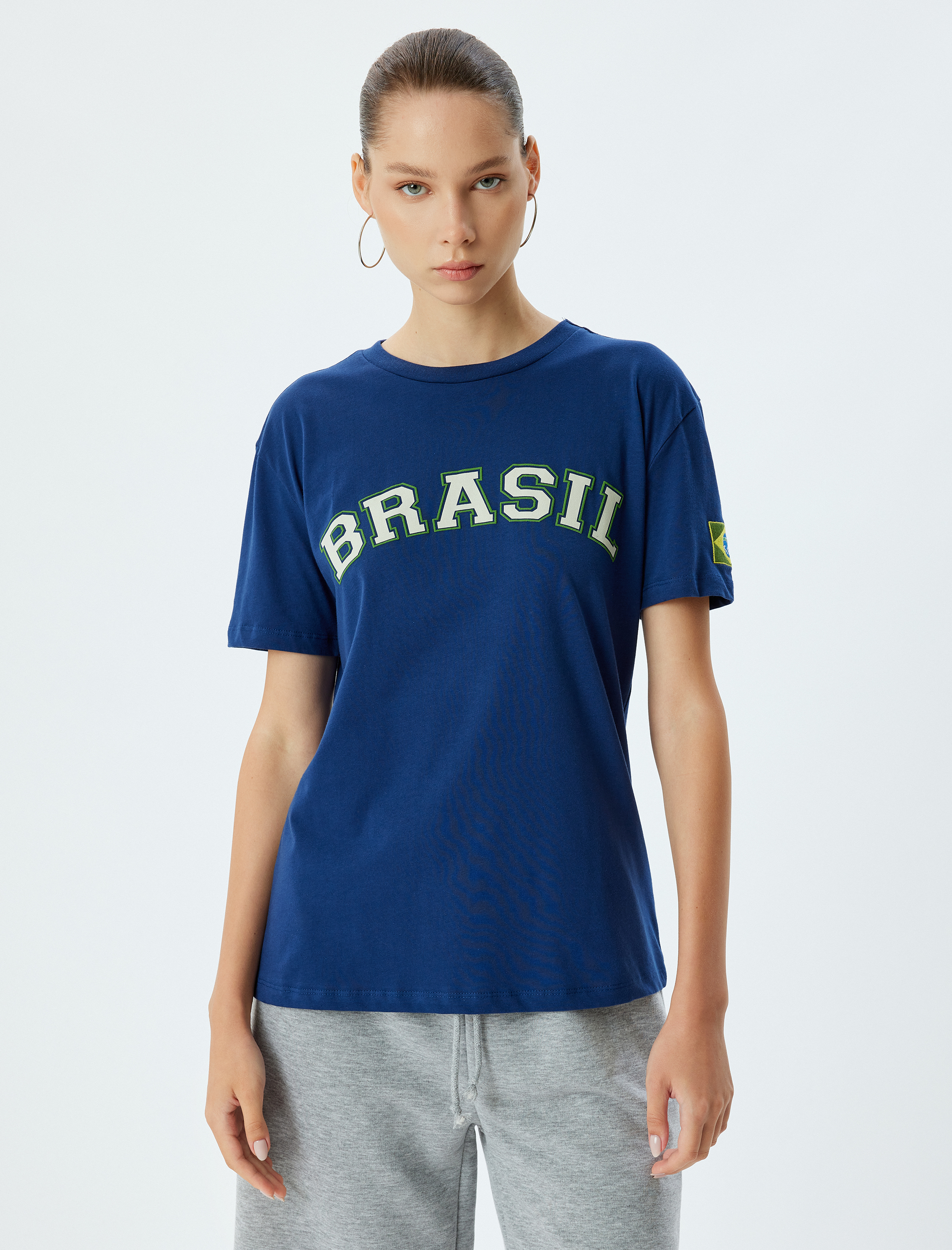   Oversize Arkası Baskılı Sloganlı Bisiklet Yaka Tişört