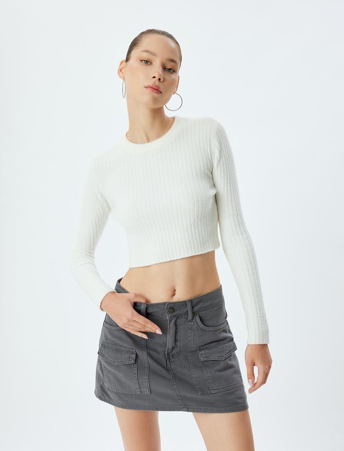  Mini Şort Etek Cep Detaylı Düğmeli Rahat Kalıp