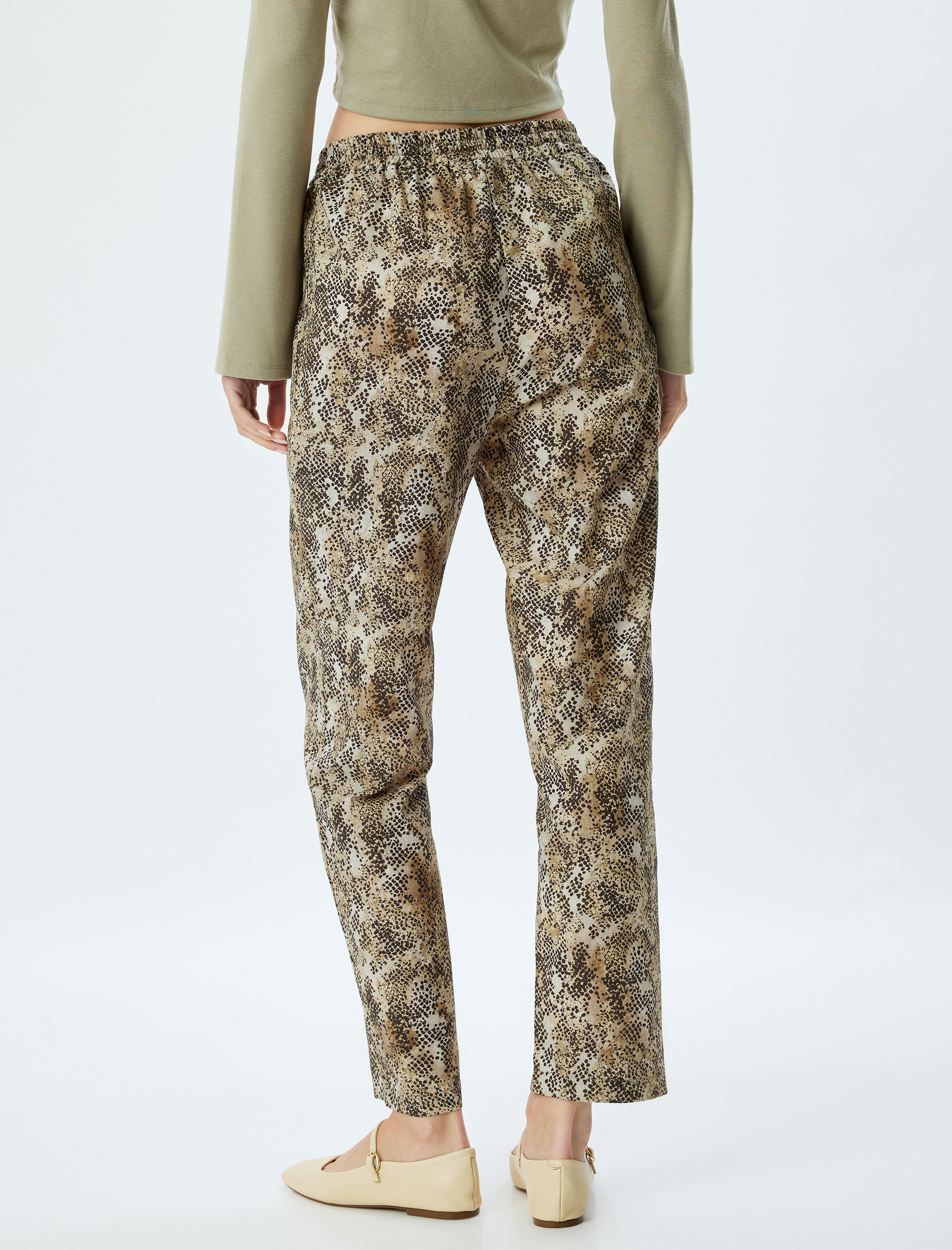   Viskon Yılan Derisi Görünümlü Carrot Pantolon Beli Bağcıklı