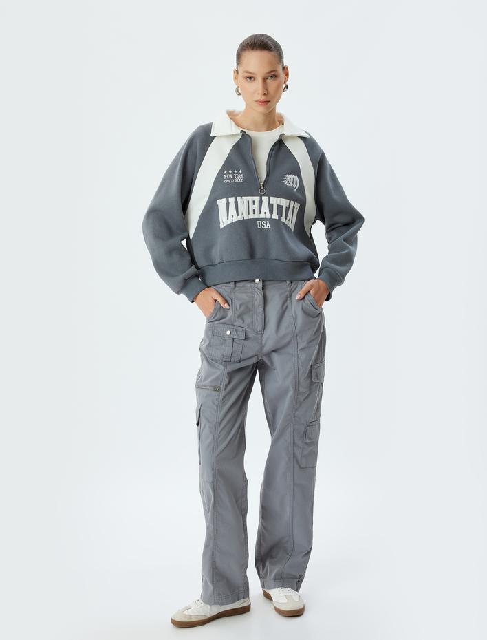  Chino Pantolon Kargo Cepli Dikiş Detaylı Düğmeli Rahat Kesim