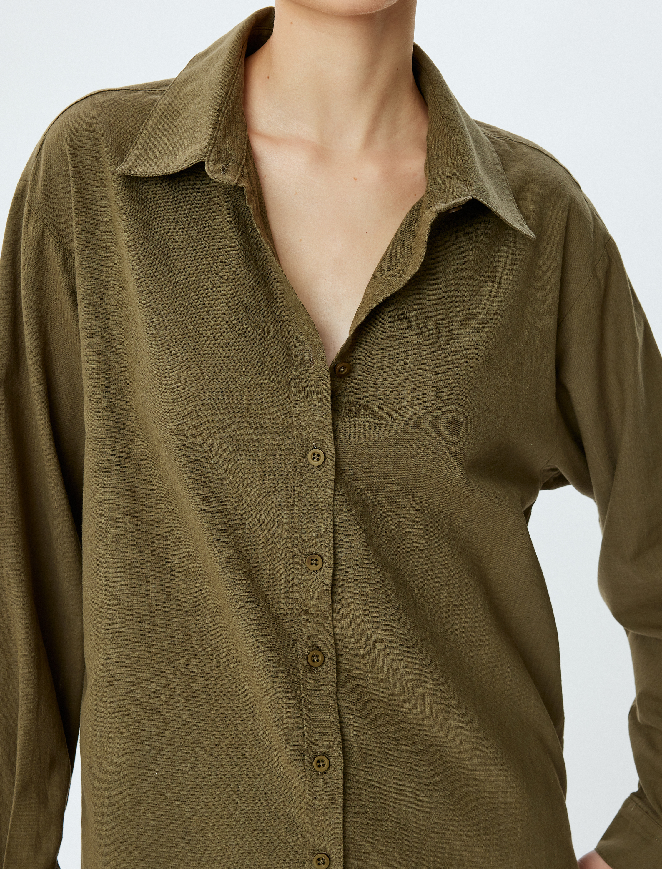 Uzun Kollu Gömlek Düğmeli Klasik Yaka Pamuklu