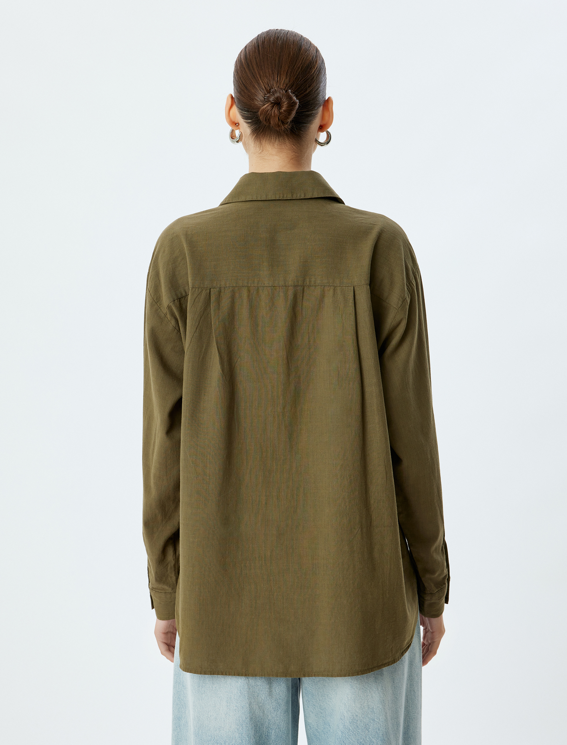 Uzun Kollu Gömlek Düğmeli Klasik Yaka Pamuklu