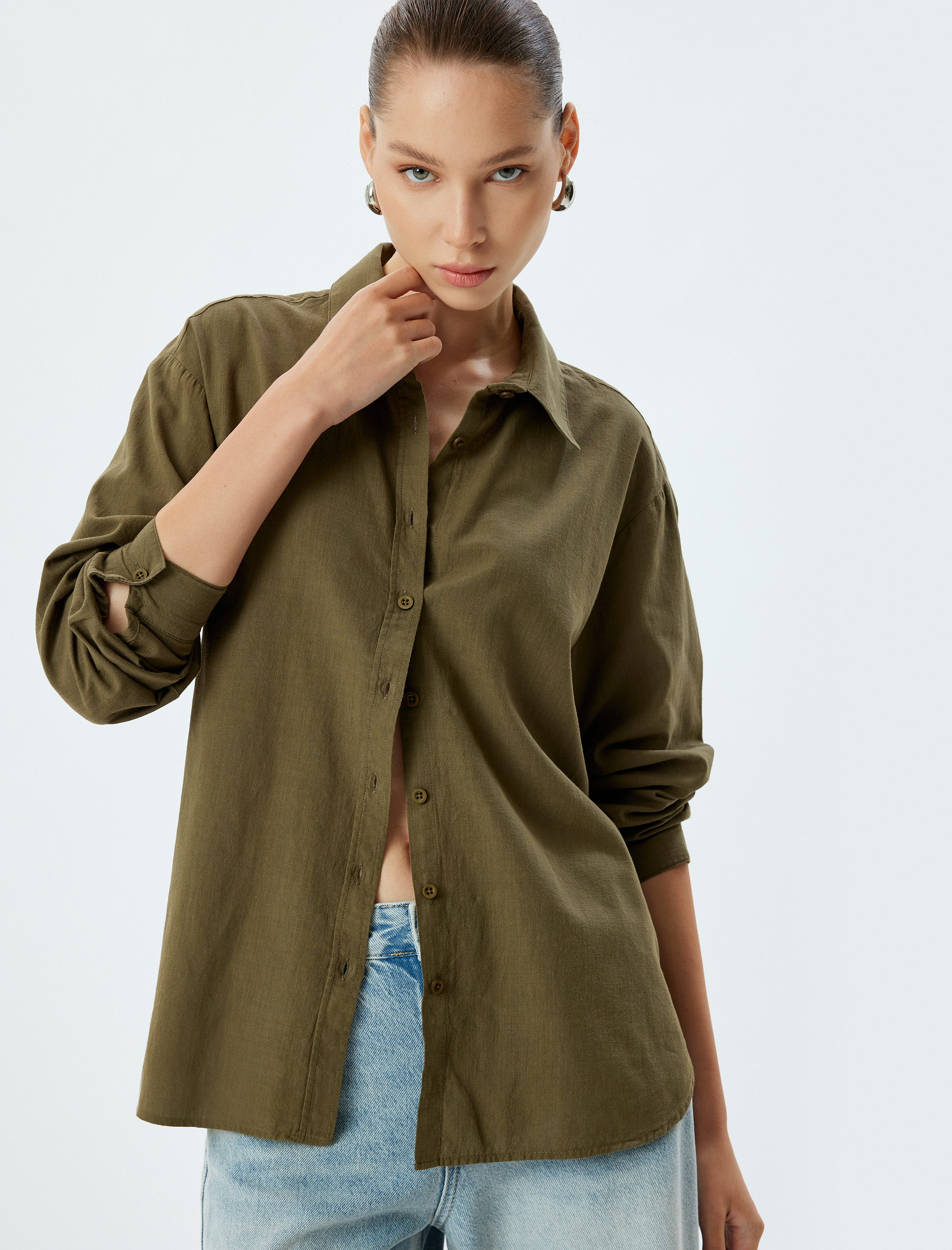 Uzun Kollu Gömlek Düğmeli Klasik Yaka Pamuklu