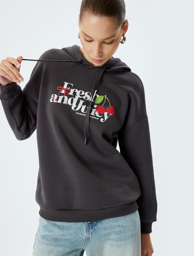 Oversize Sweatshirt Arkası Meyve Baskılı Kapüşonlu Şardonlu_1