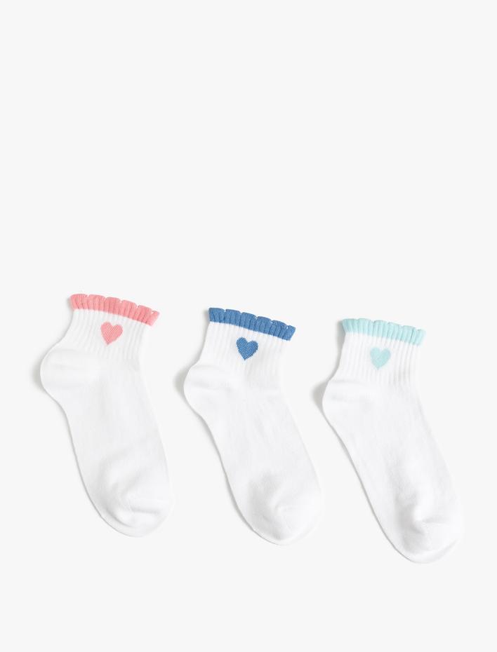 Kız Çocuk 3'lü Patik Çorap Seti Kalpli Çok Renkli