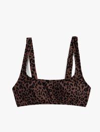 Bralet Leopar Bikini Üstü  Arkası Kopça Kapamalı Astarlı Pedli