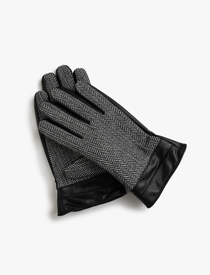 Erkek Suni Deri Eldiven Balıksırtı Desenli