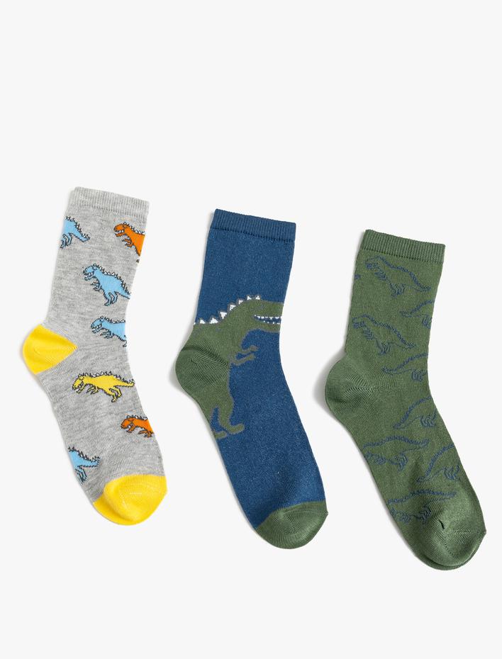 Erkek Çocuk 3'lü Dinozorlu Soket Çorap Seti
