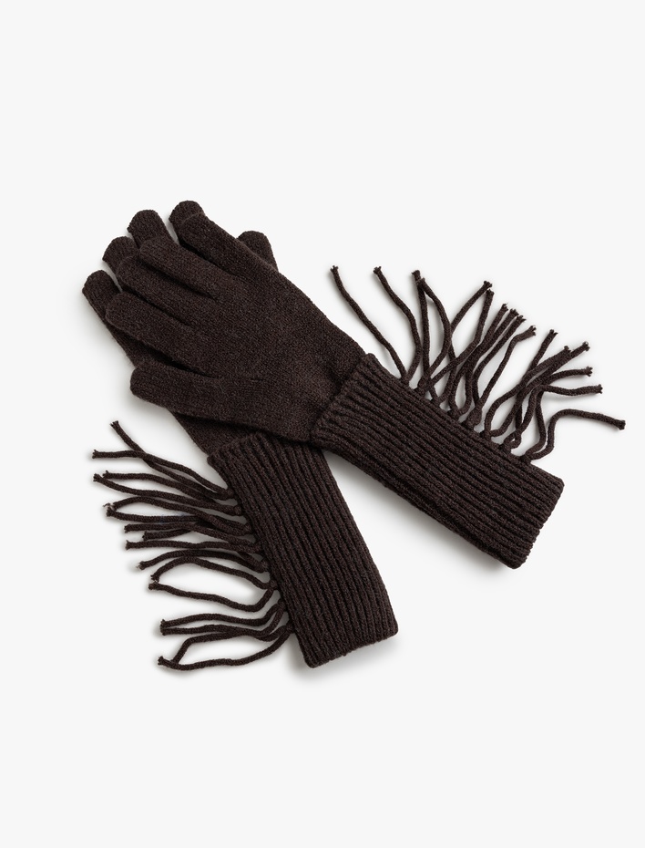 Kadın Eldiven Örgü Uzun Püskül Detaylı