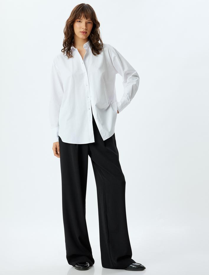 Oversize Poplin Gömlek Uzun Kollu Klasik Yaka