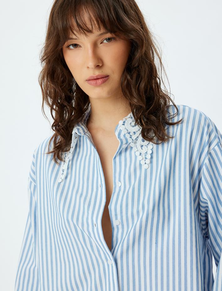  Oversize Gömlek Dantel Yaka Uzun Kollu