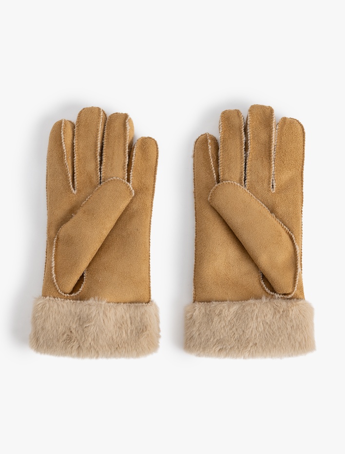Kadın Eldiven Süet Görünümlü Suni Kürk Detaylı