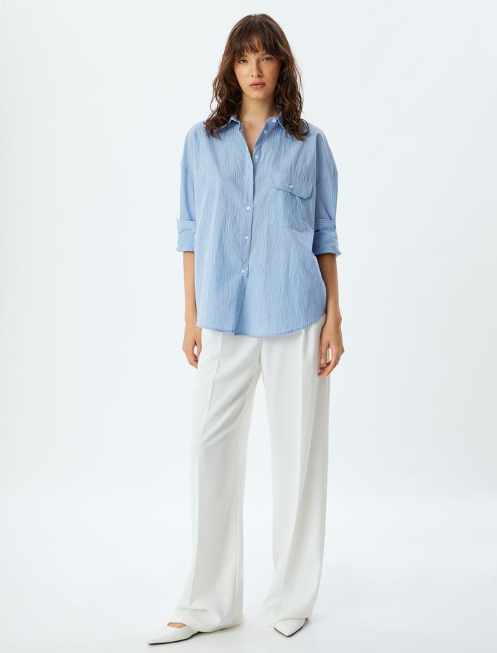  Cepli Dokulu Gömlek Uzun Kollu Regular Fit Pamuklu