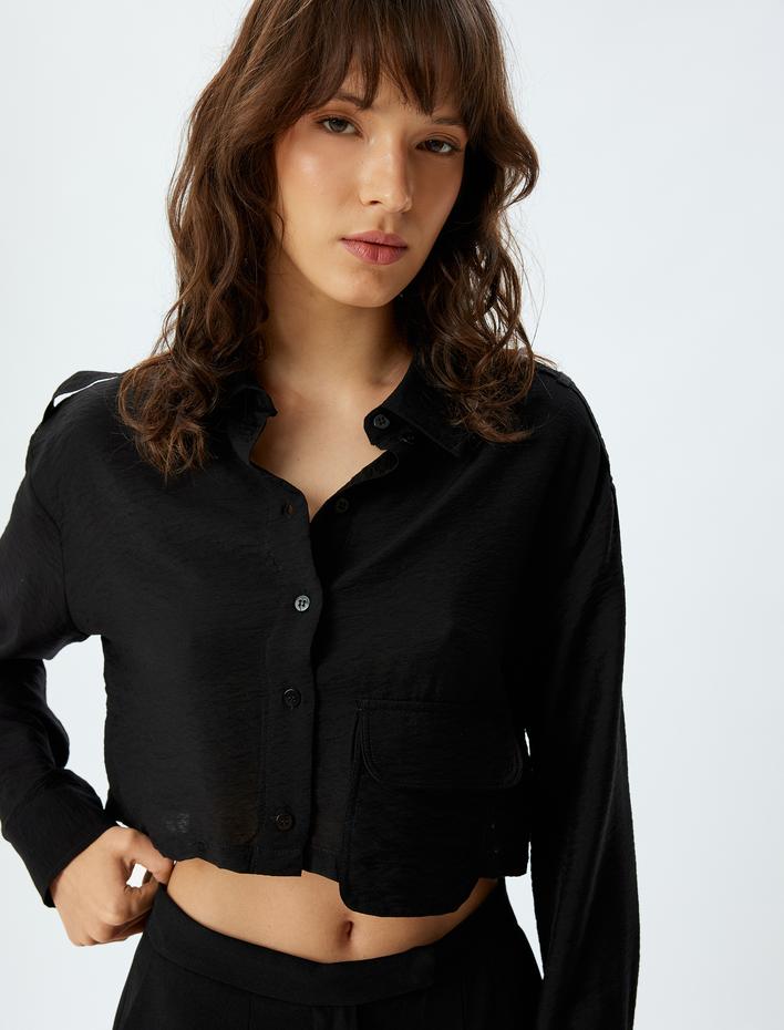  Uzun Kollu Crop Gömlek Bol Kalıp Viskon Kumaş