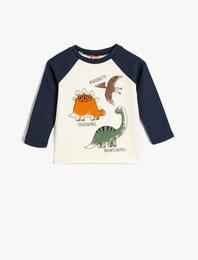 Dinozorlu Sweatshirt Bisiklet Yaka Uzun Kollu