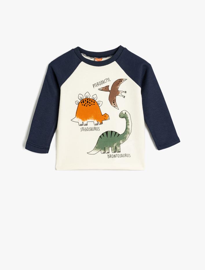 Erkek Bebek Dinozorlu Sweatshirt Bisiklet Yaka Uzun Kollu