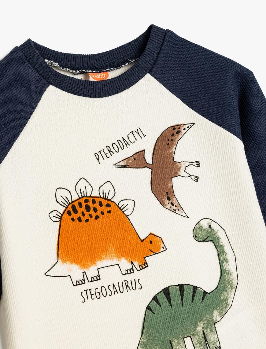  Erkek Bebek Dinozorlu Sweatshirt Bisiklet Yaka Uzun Kollu