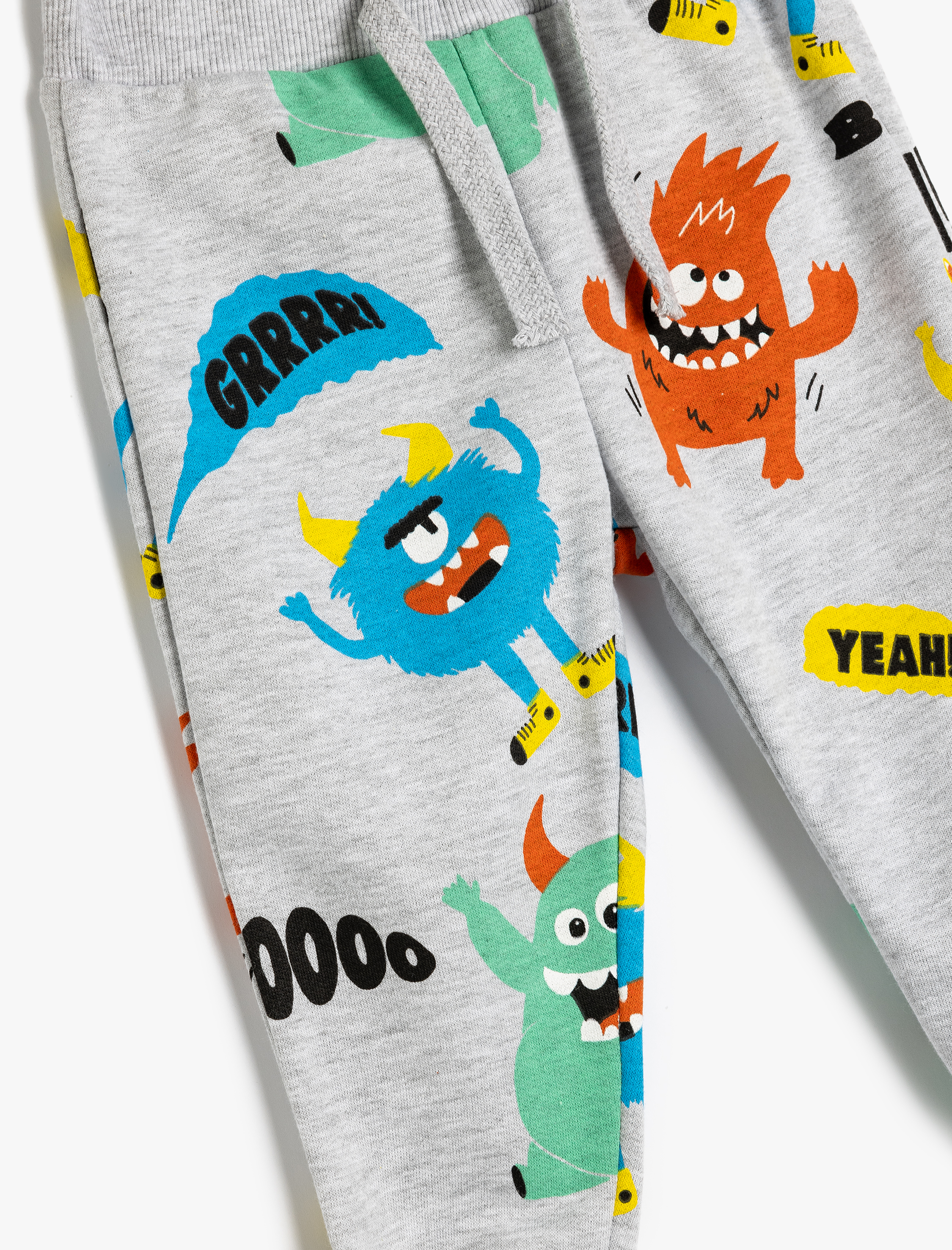  Erkek Bebek Pamuklu Canavar Baskılı Beli Bağcıklı Şardonlu Jogger Eşofman Altı