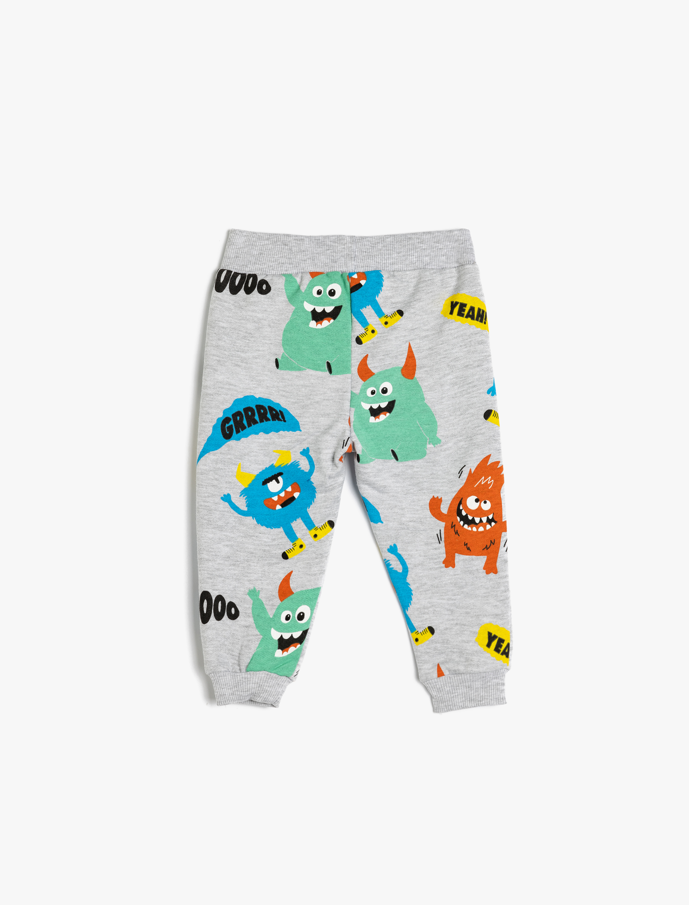  Erkek Bebek Pamuklu Canavar Baskılı Beli Bağcıklı Şardonlu Jogger Eşofman Altı