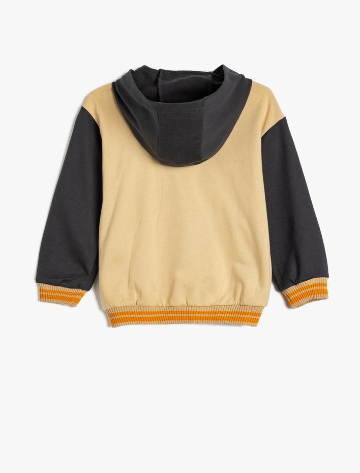 Erkek Bebek Cep Detaylı Pamuklu Şardonlu Kapşonlu Kolej Ceket