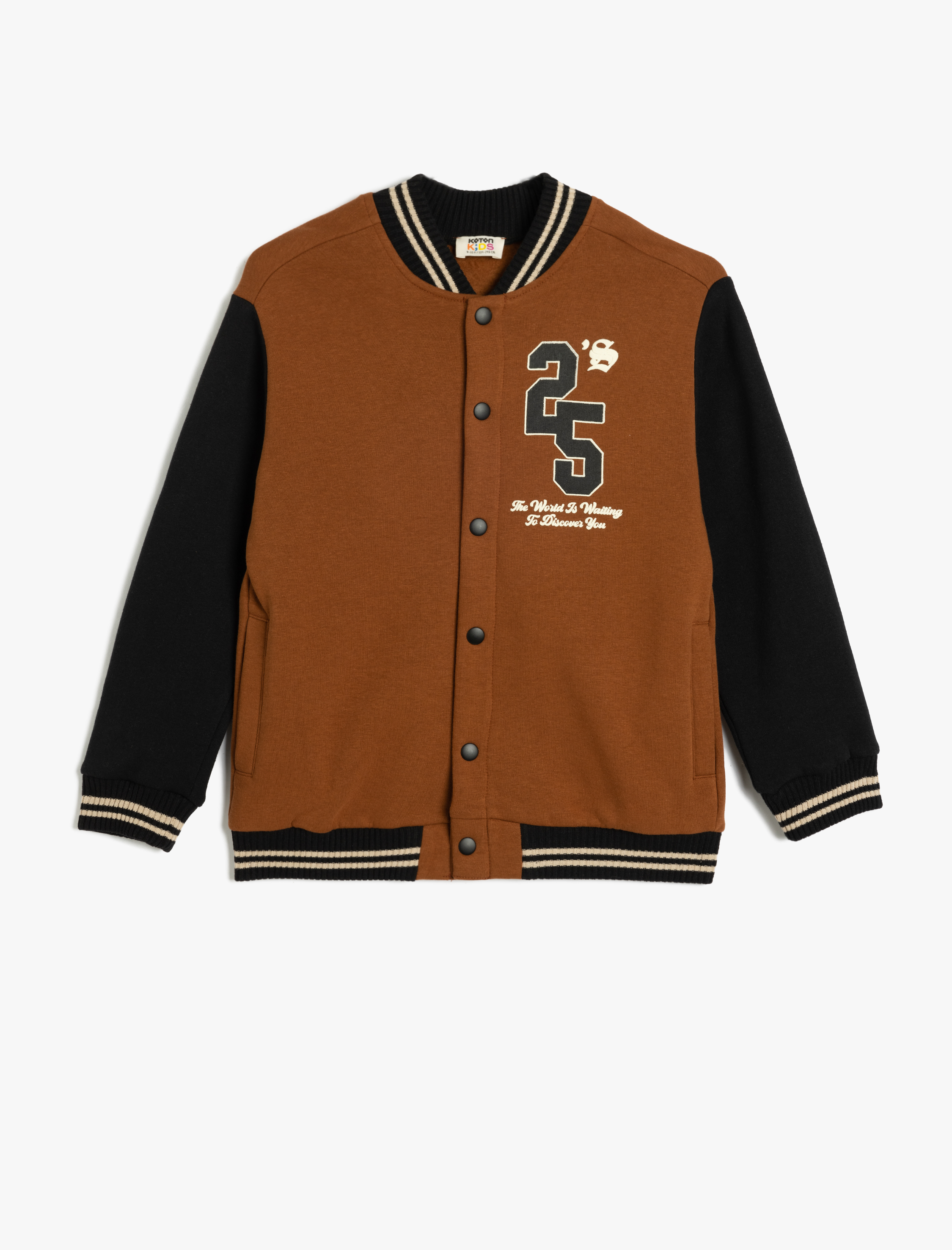  Erkek Çocuk Kolej Bomber Ceket Aplike Detaylı Çıtçıt Kapamalı Şardonlu