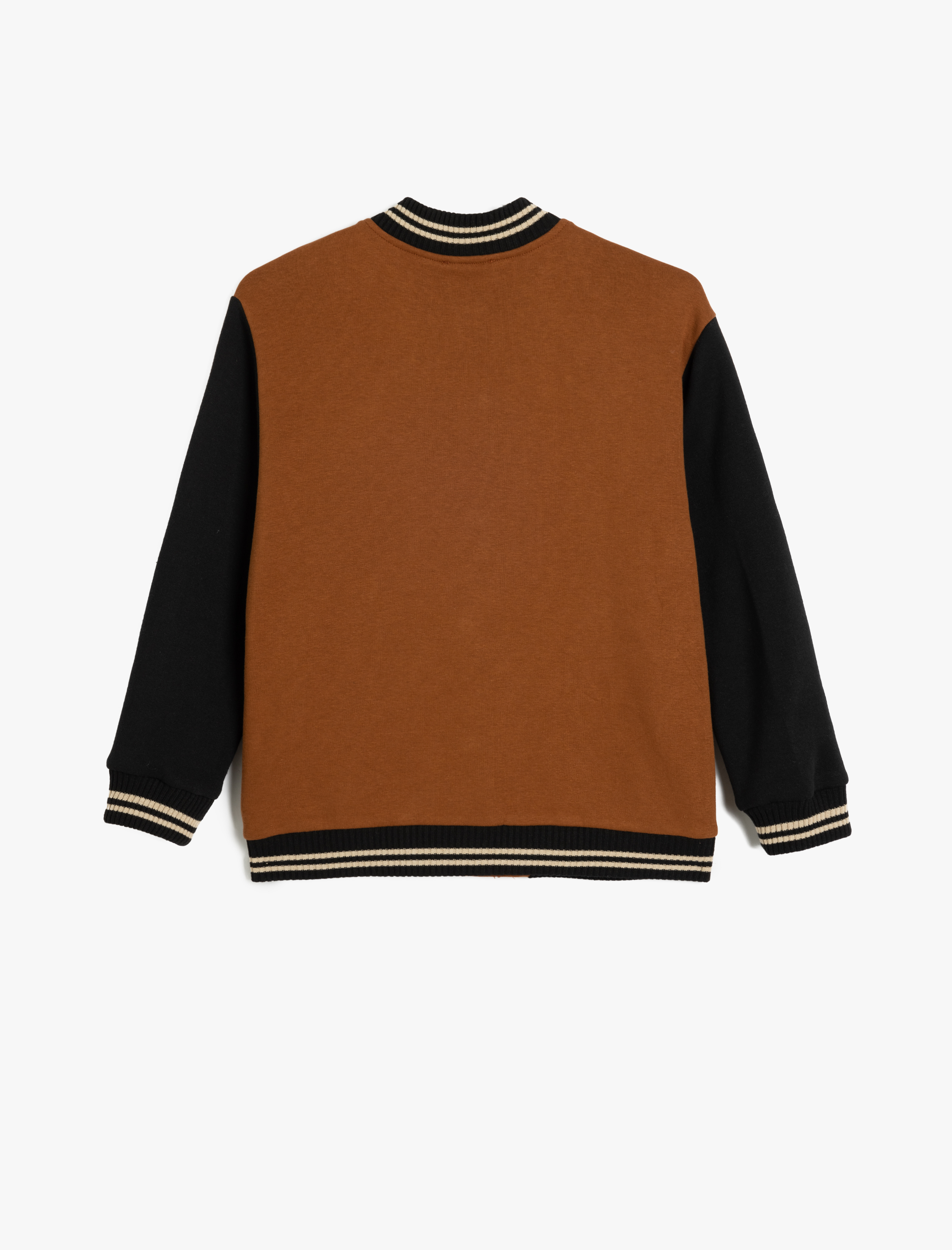  Erkek Çocuk Kolej Bomber Ceket Aplike Detaylı Çıtçıt Kapamalı Şardonlu