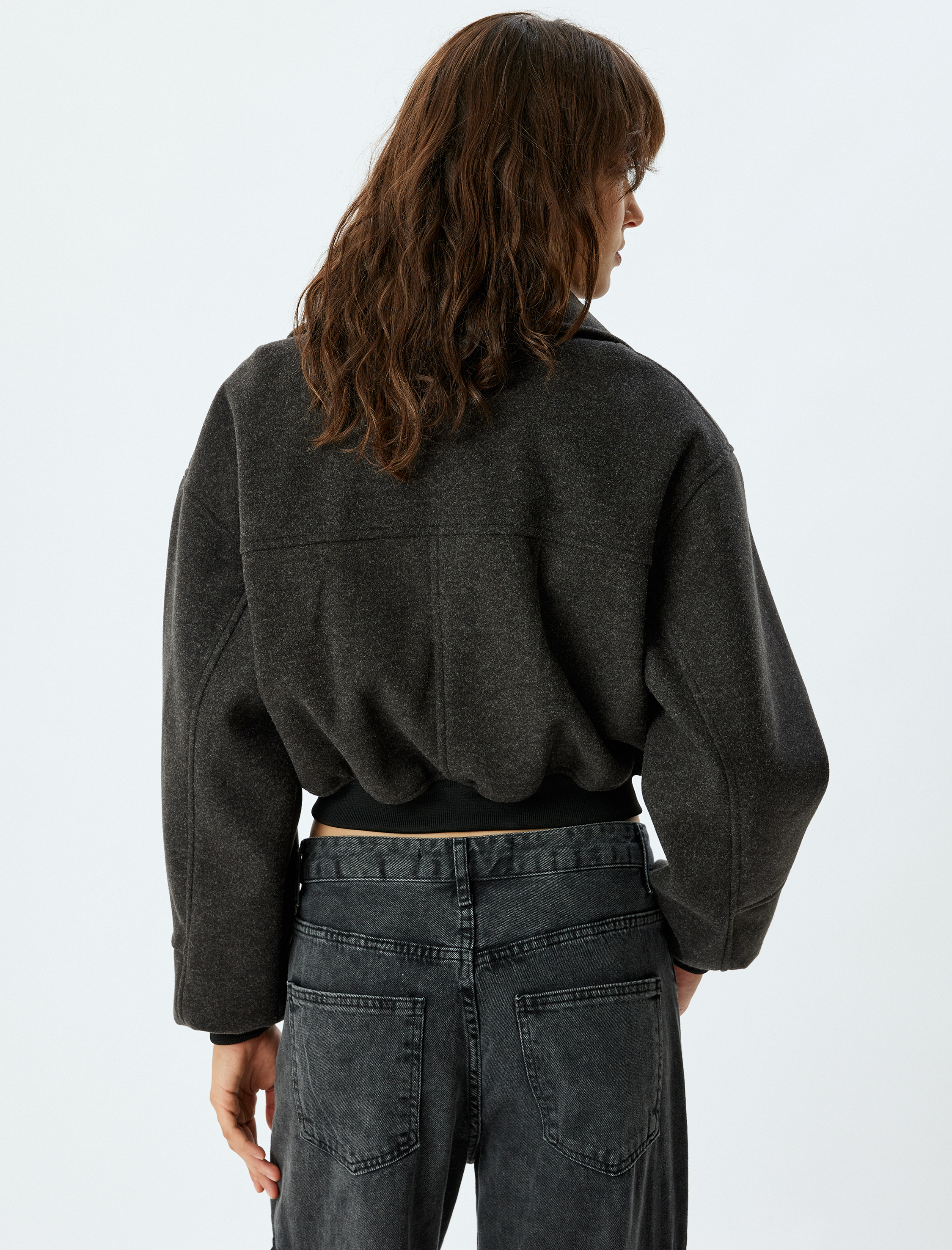 Fermuarlı Cepli Gömlek Yaka Bomber Ceket