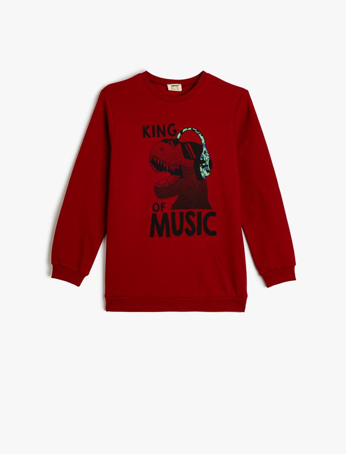 Erkek Çocuk Dinozor Baskılı Sweatshirt Bisiklet Yaka