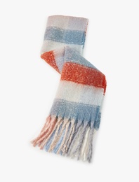 Uzun Atkı Ekose Desenli Çok Renkli Püsküllü