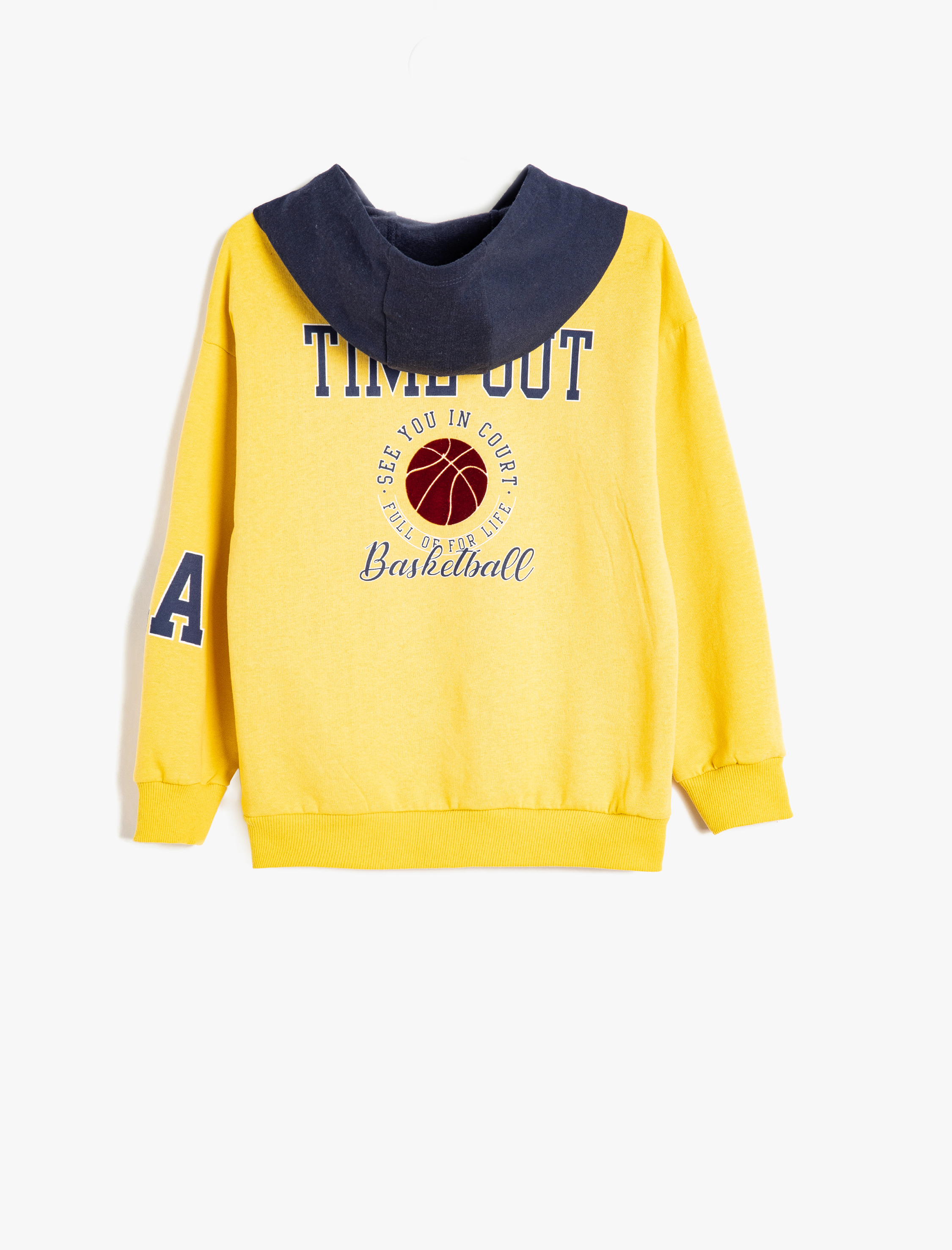  Erkek Çocuk Kapşonlu Sweatshirt Baskı Detaylı Renk Bloklu Uzun Kollu Şardonlu