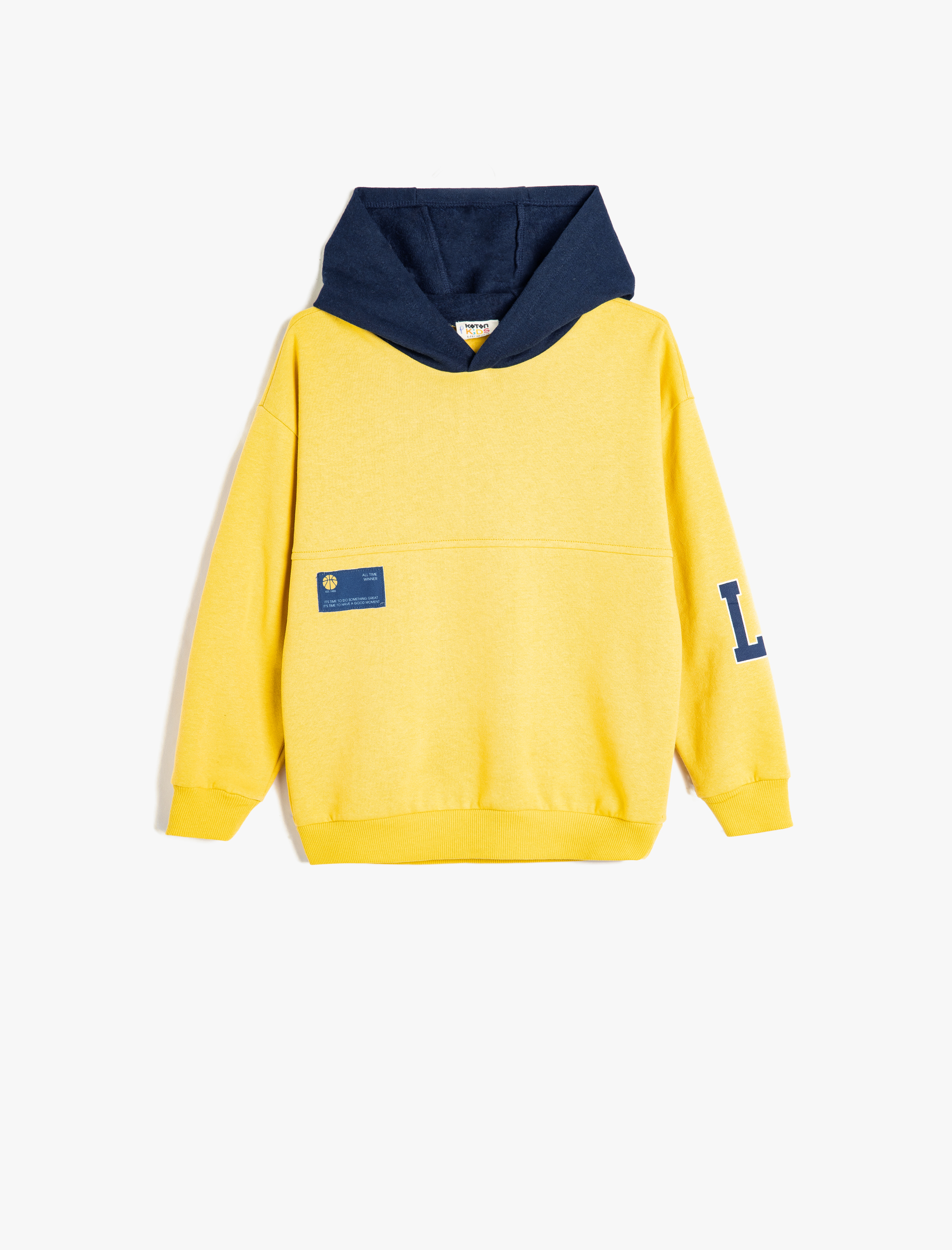  Erkek Çocuk Kapşonlu Sweatshirt Baskı Detaylı Renk Bloklu Uzun Kollu Şardonlu