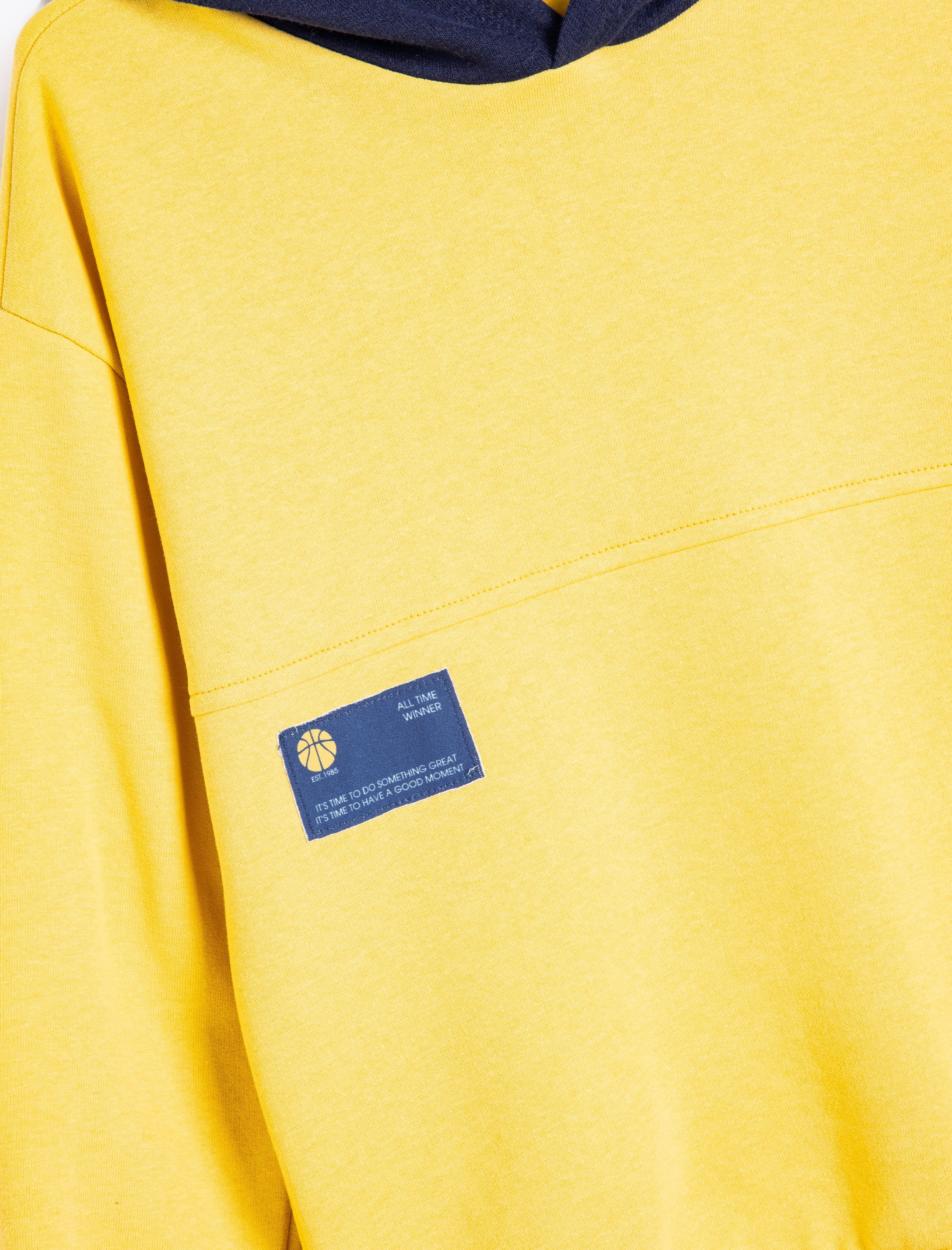  Erkek Çocuk Kapşonlu Sweatshirt Baskı Detaylı Renk Bloklu Uzun Kollu Şardonlu