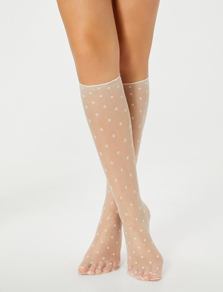 Kadın Soket Çorap Diz Altı Tül Puantiyeli