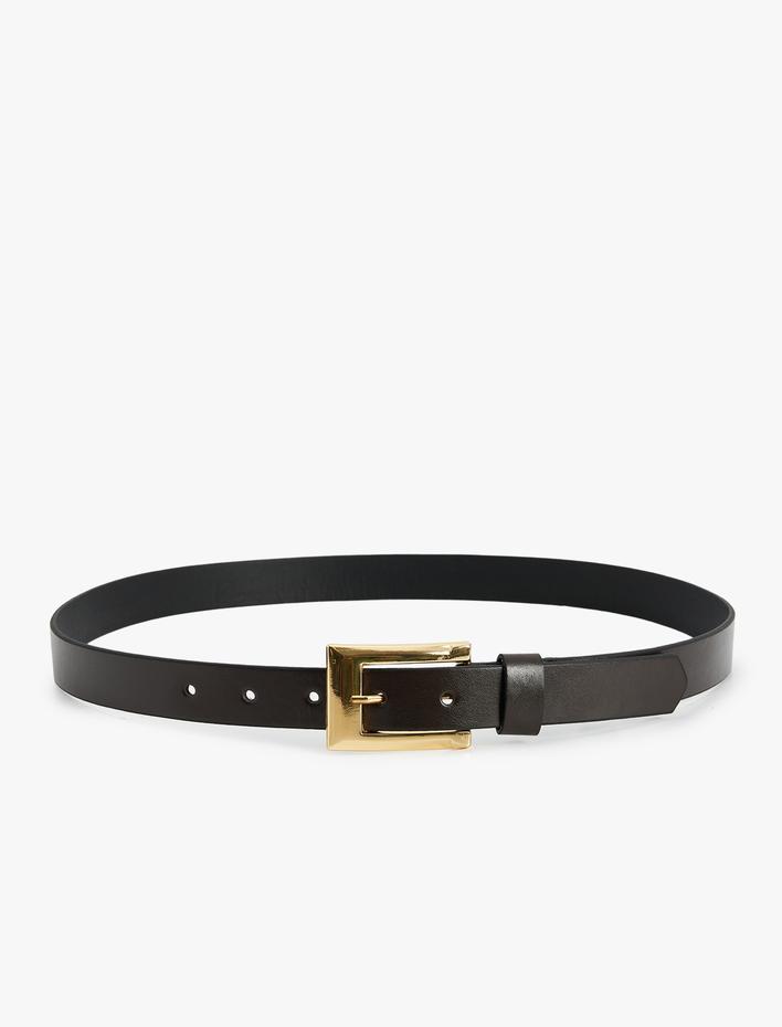 Kadın İnce Kemer Deri Görünümlü Metal Toka Detaylı