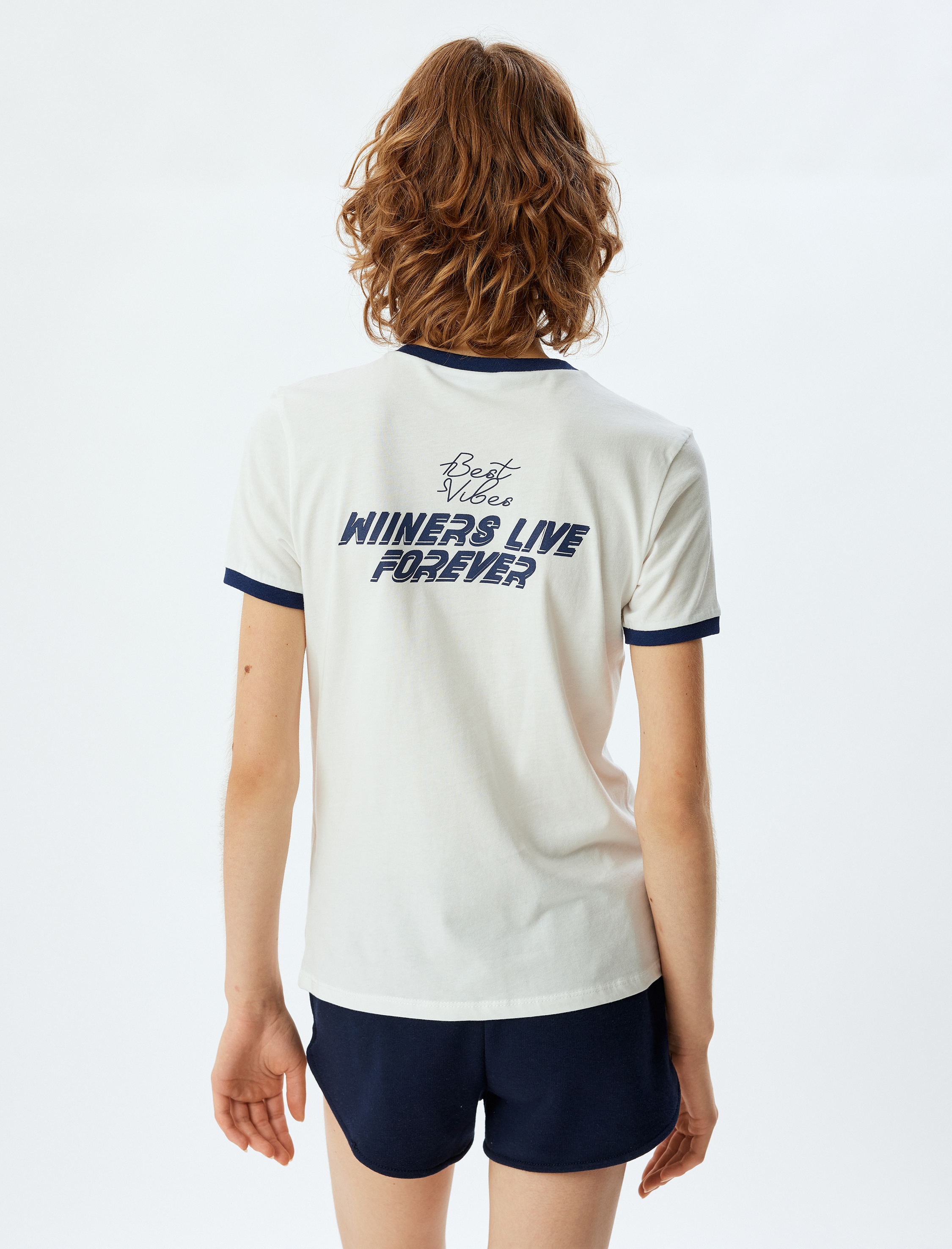   Kolej Tişört Baskılı Bisiklet Yaka Kısa Kollu Biyeli