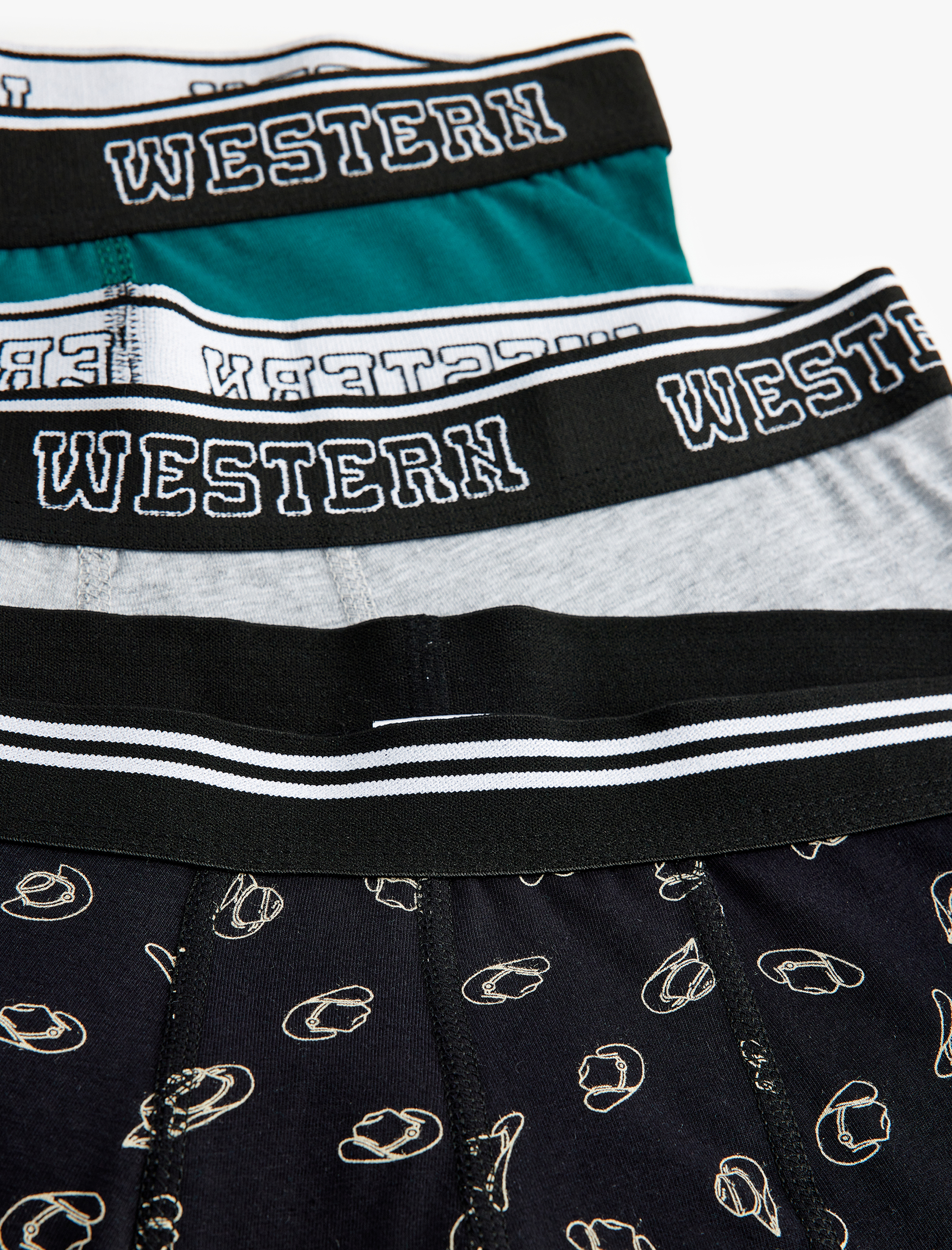 Kovboy Temalı Baskılı Pamuklu 3'lü Boxer Seti
