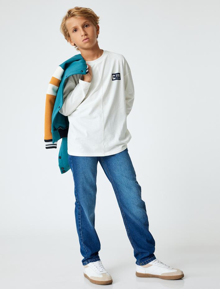 Erkek Çocuk Kot Pantolon Düğme Detaylı Cepli Pamuklu