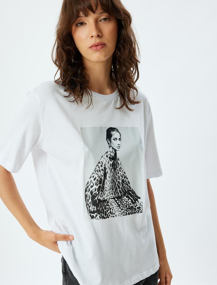  Fotoğraf Baskılı Tişört Kısa Kollu Bisiklet Yaya Pamuklu