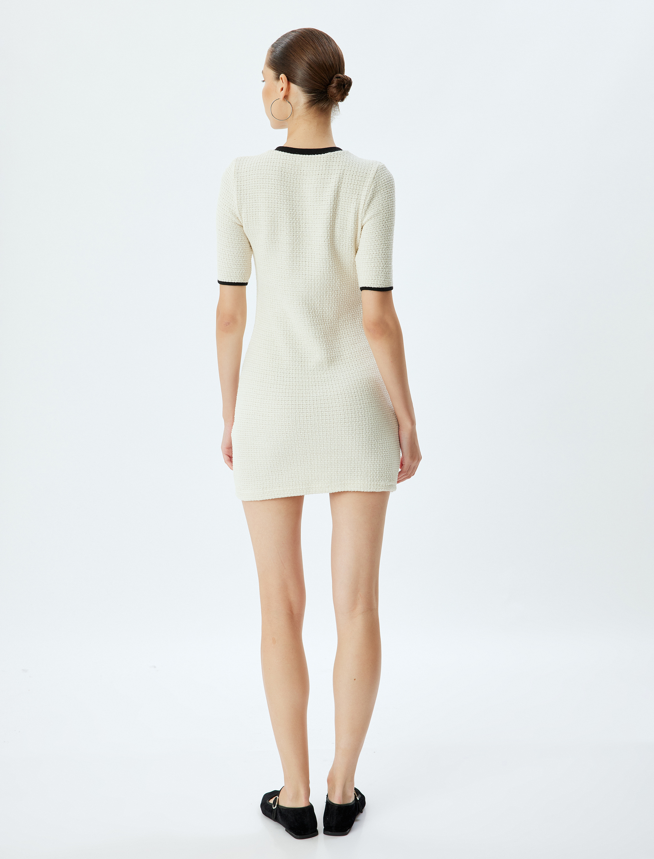   Mini Örme Cep Detaylı Kısa Kollu Bisiklet Yaka Elbise