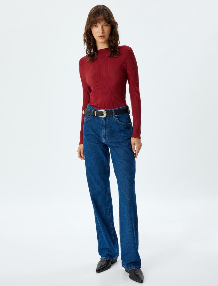  Uzun Kollu Body Hafif Dik Yaka Kaşkorse Viskon Kumaş